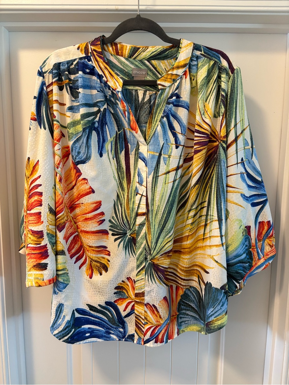 Chico's Tropical Print Relaxed Women's Top Size 3 Chico’s Sizing or XL (16-18)